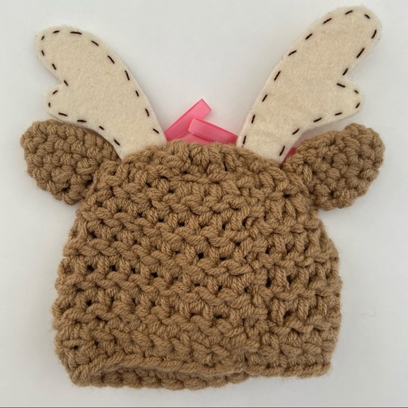 Handmade knit infant reindeer hat 0-6 month - Picture 2 of 5